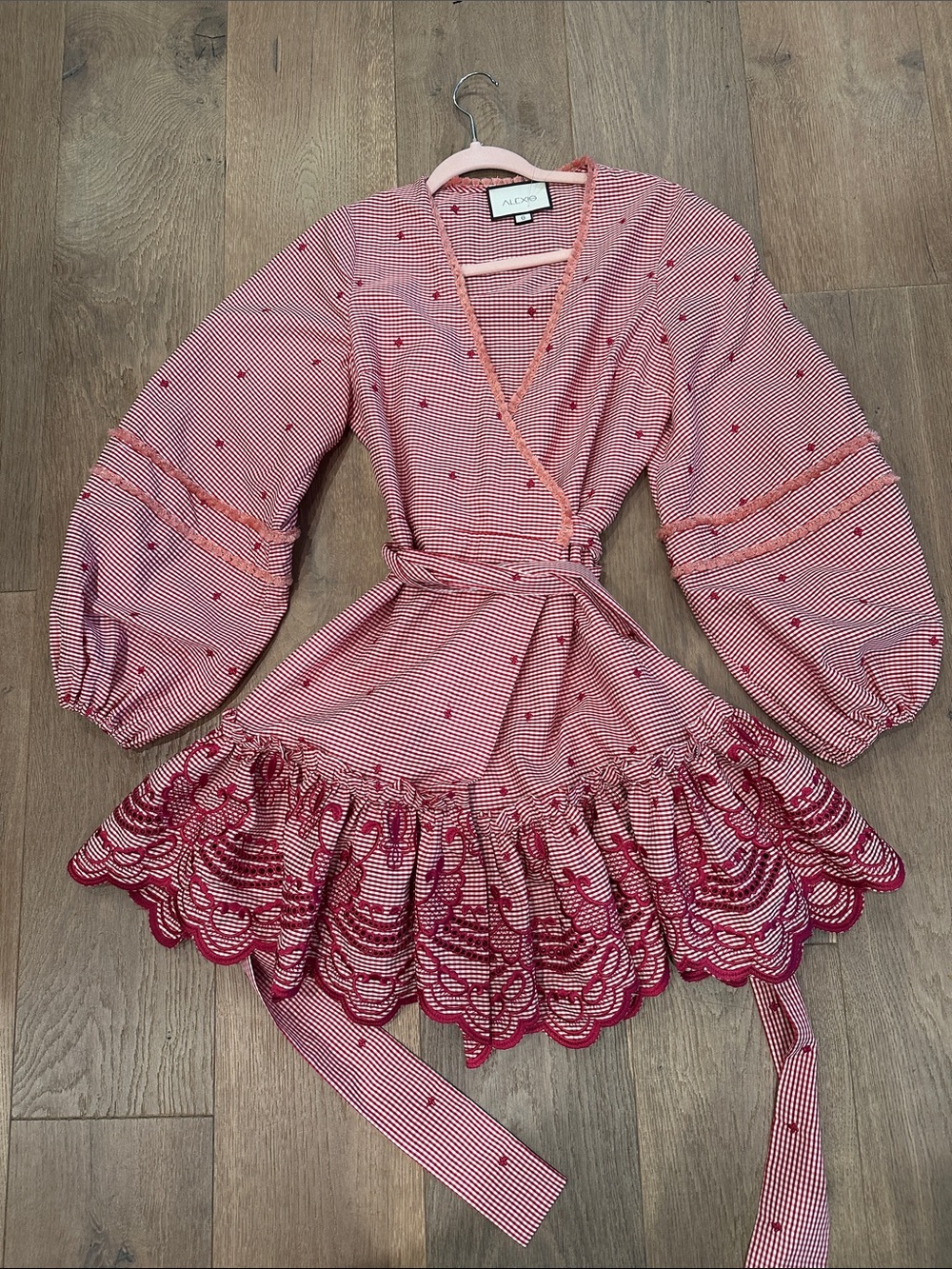 Alexis Red and White Embroidered Wrap Mini Gameday Dress